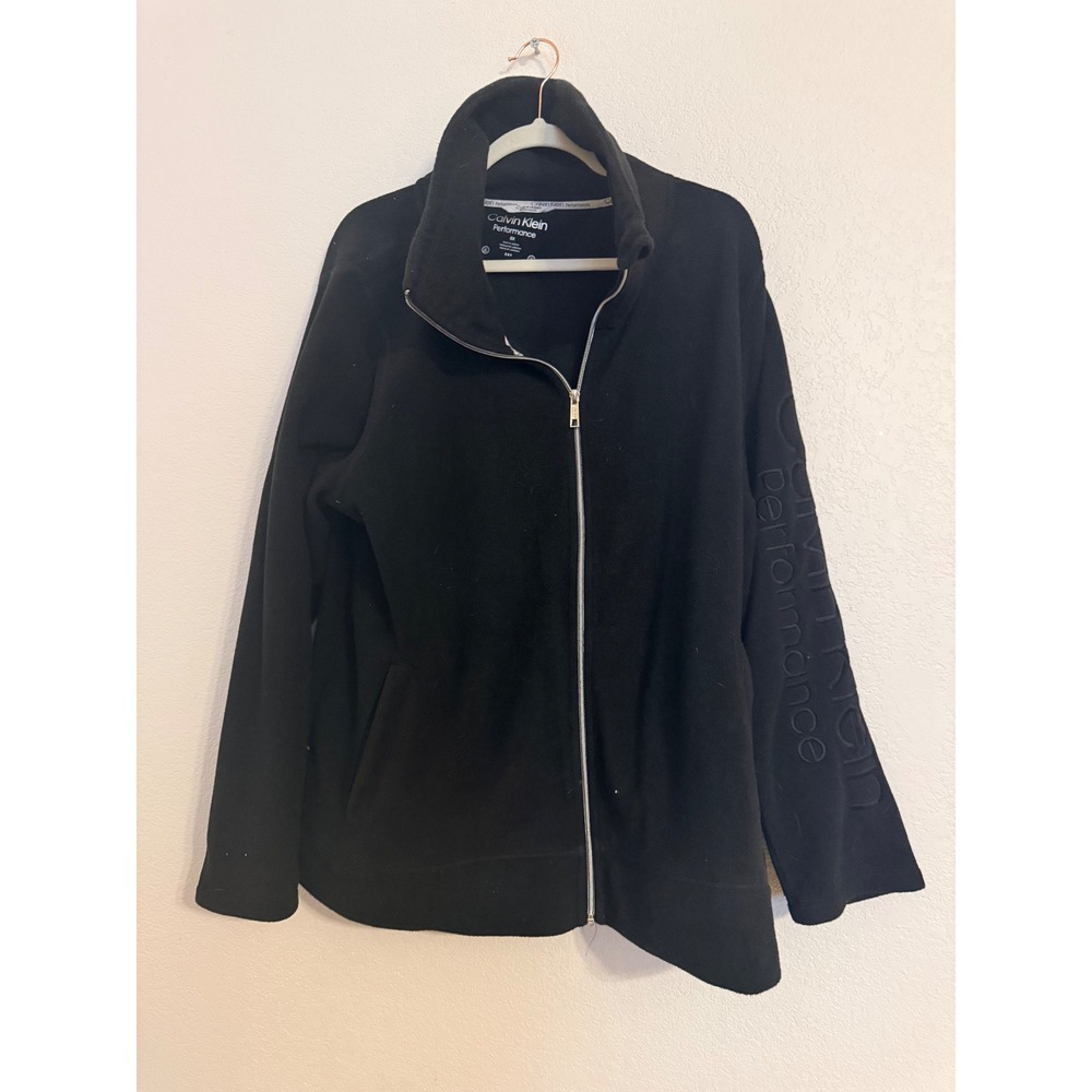 Calvin Klein Performance Womens 3X Black Fleece Full Zip Jacket Embossed Logo